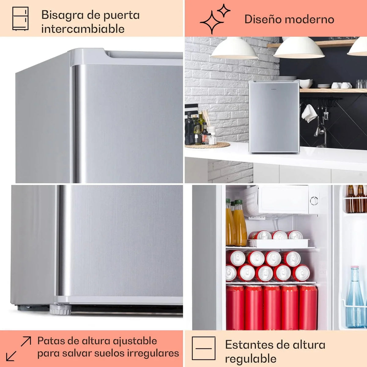 Klarstein Fargo Nevera para Bebidas 67 L con Congelador 4 L, Puerta de Cristal, Diseño Retro