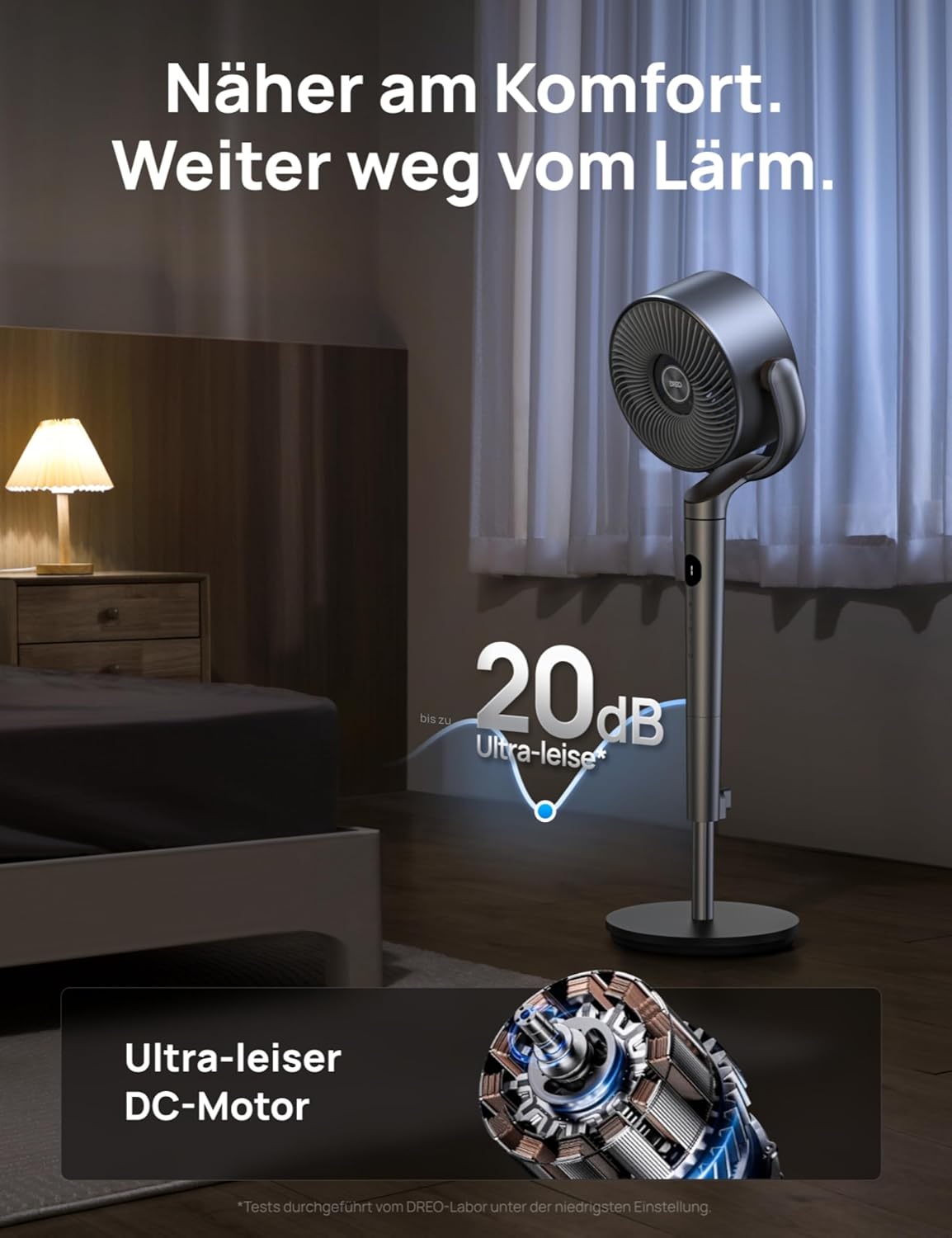Dreo PolyFan Ventilador de Pie Silencioso 20 dB, Oscilación 120° + 120°, 1200 m³/h, 102 cm