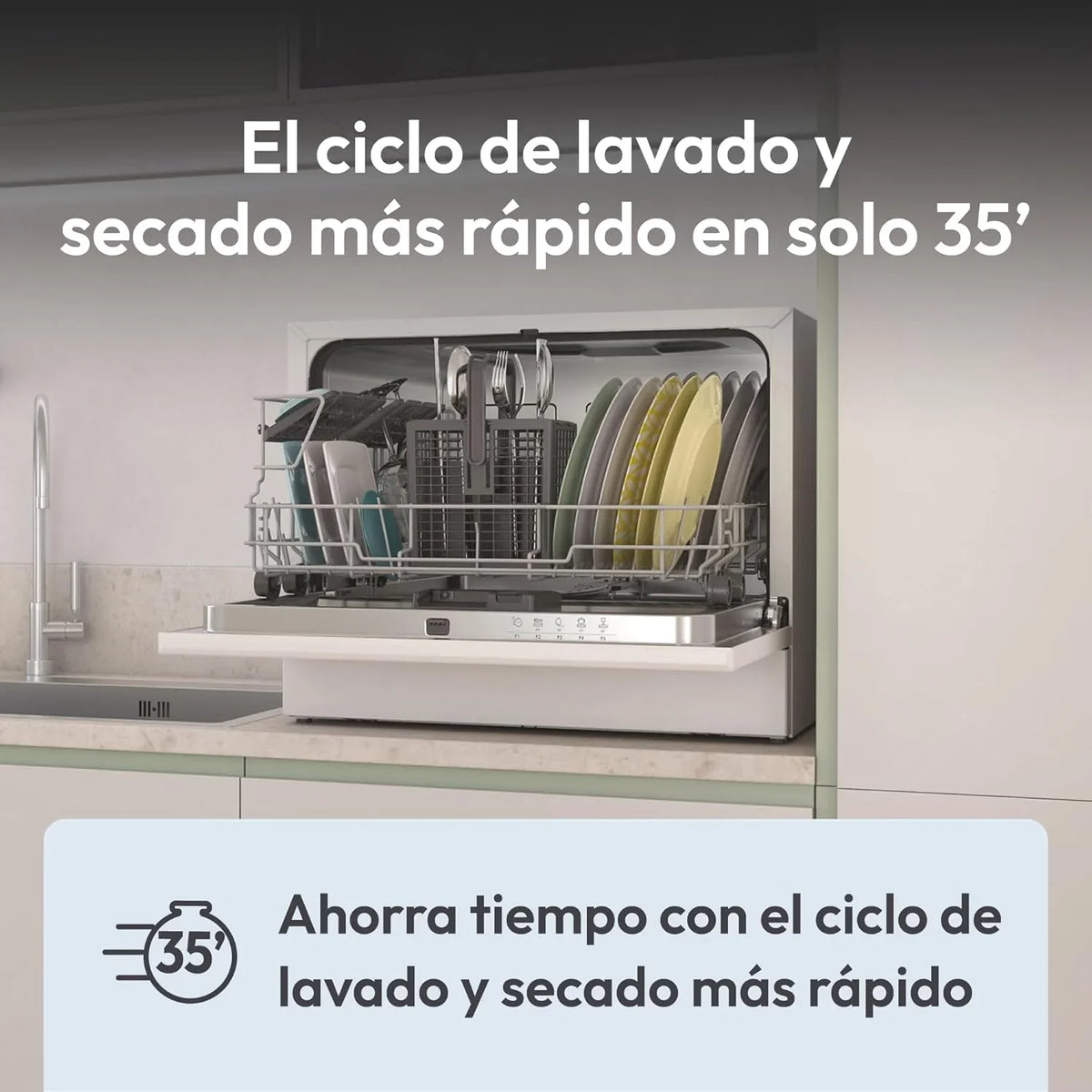 Candy CP 6E51LW Lavavajillas Compacto de Encimera 6 Servicios, 5 Programas, 51 dB, Blanco