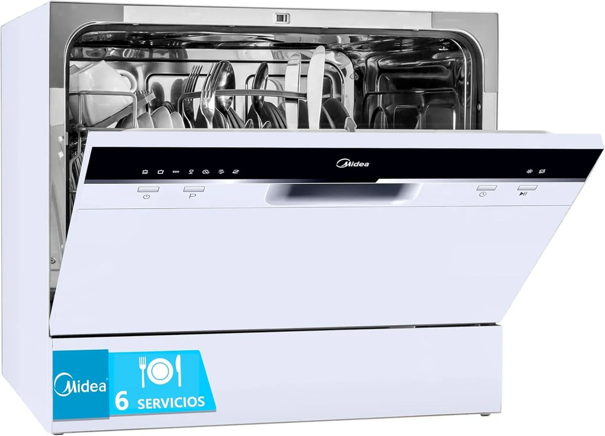 Midea Lavavajillas Compacto de Encimera 55 cm, 6 Servicios, 7 Programas, sin Instalación, Blanco