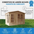 TIMBELA M334FB Caseta de Jardín de Madera 6 m² con Suelo, Ventana y Puerta Doble, Tejas Verdes