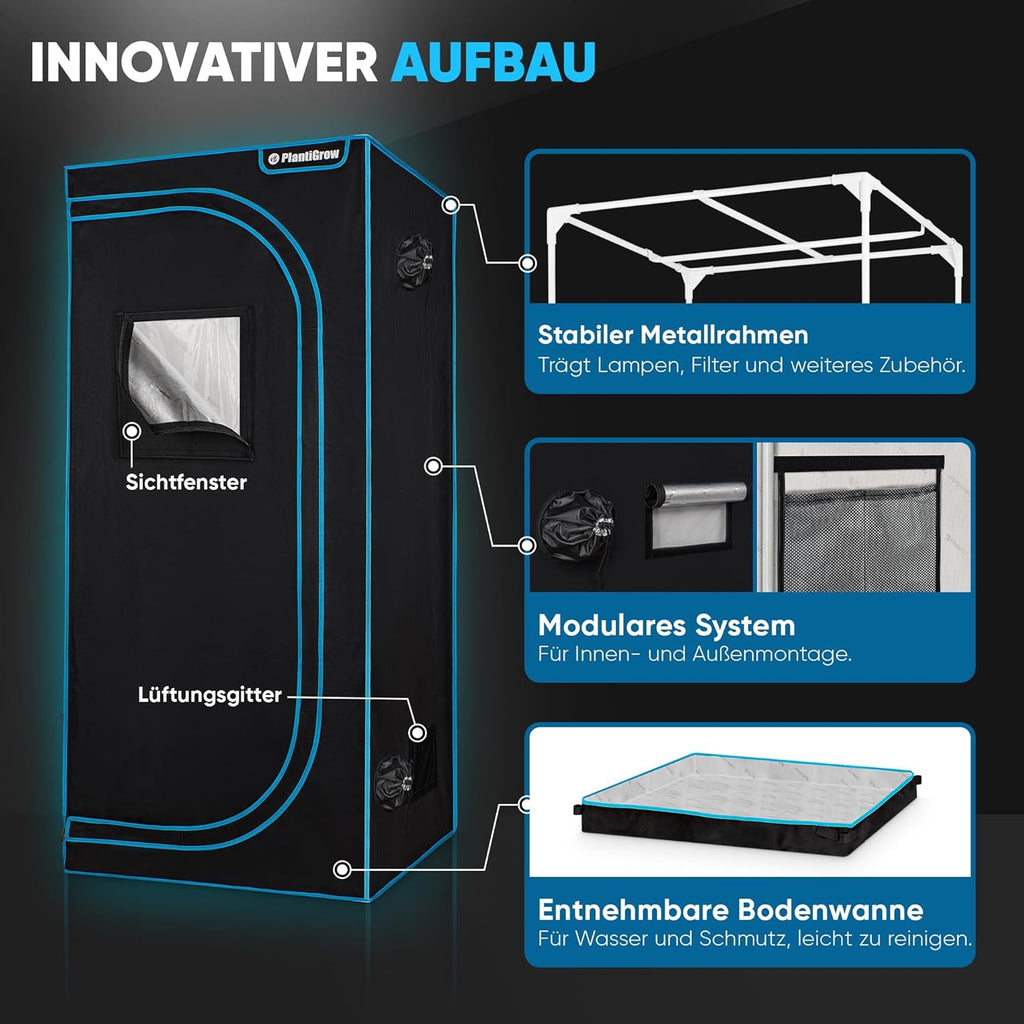 Kit Armario de Cultivo Completo 80 x 80 x 180 cm con Lámpara LED 150 W, Filtro de Carbón y Extractor