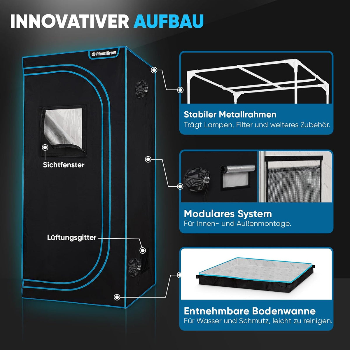 Kit Armario de Cultivo Completo 80 x 80 x 180 cm con Lámpara LED 150 W, Filtro de Carbón y Extractor