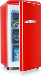 Klarstein Laika Congelador Vertical Retro 60 L, 3 Cajones, 4 Estrellas, Rojo