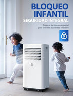 Aire Acondicionado Portátil 9000 BTU 4 en 1 con Mando, Temporizador 24 h y Kit de Ventana