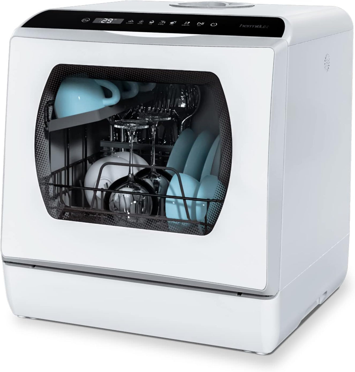 Hermitlux Mini Lavavajillas de Sobremesa para 4 Cubiertos con Depósito de 5 L, Blanco