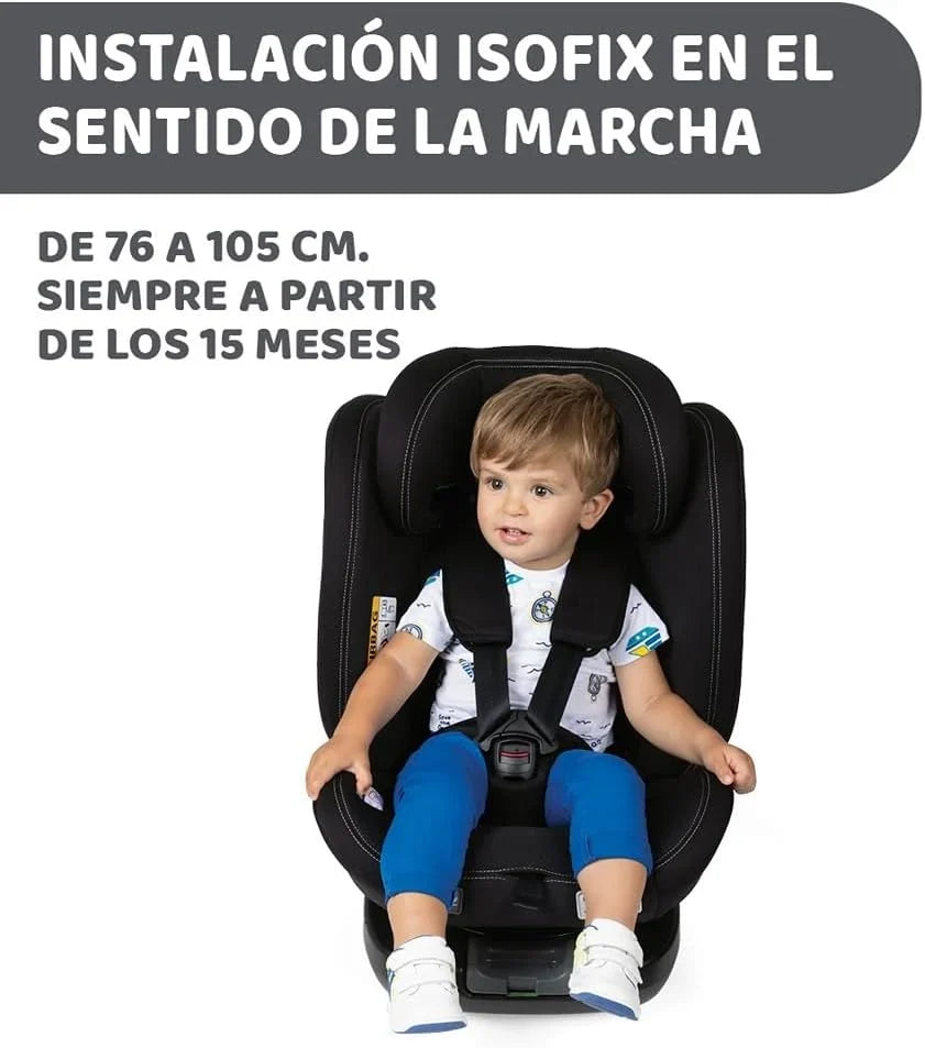 Chicco Unico Evo i-Size Classic Silla de Coche Isofix Giratoria 360° de 40 a 150 cm (0-12 Años), Negra
