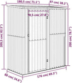 vidaXL Cobertizo de Jardín de Acero Galvanizado Antracita 180,5 x 97 x 209,5 cm