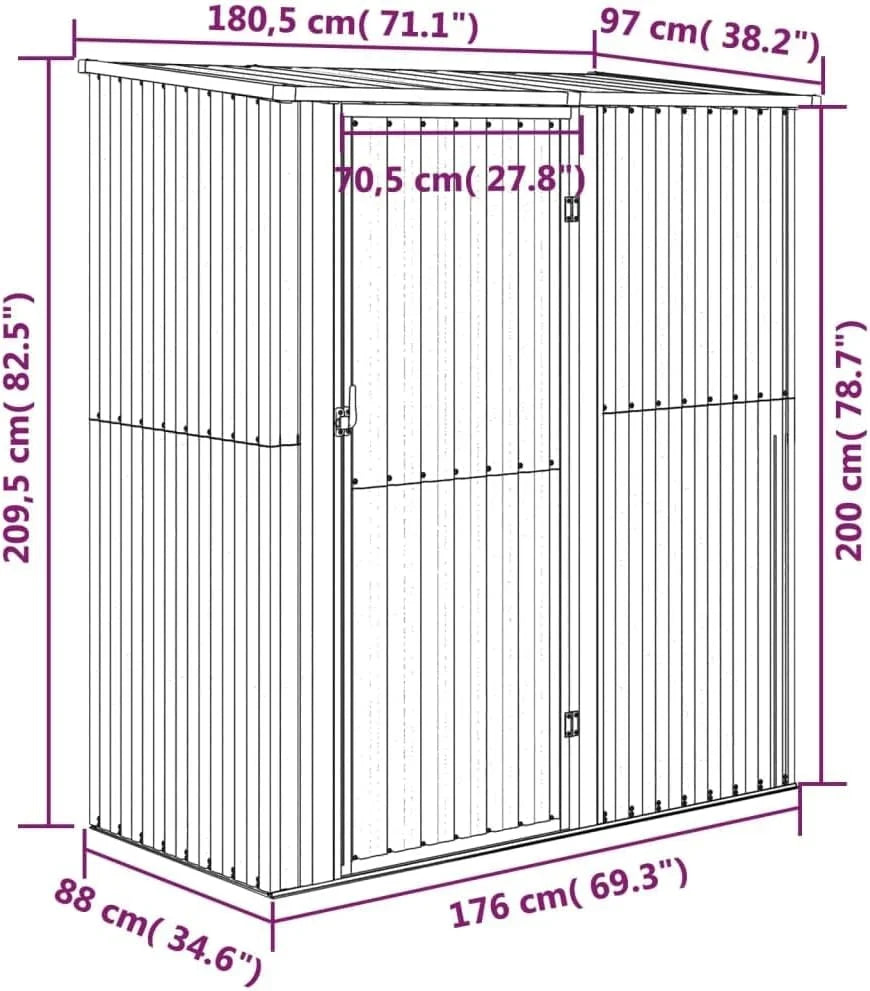 vidaXL Cobertizo de Jardín de Acero Galvanizado Antracita 180,5 x 97 x 209,5 cm