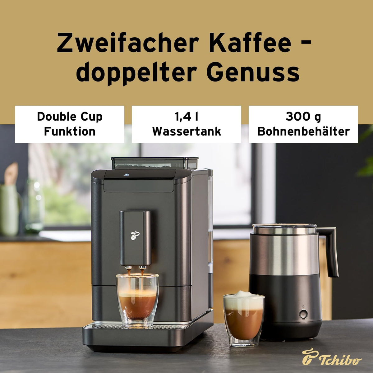 Tchibo Esperto2 Caffè Cafetera Superautomática con Función 2 Tazas, Granite Black