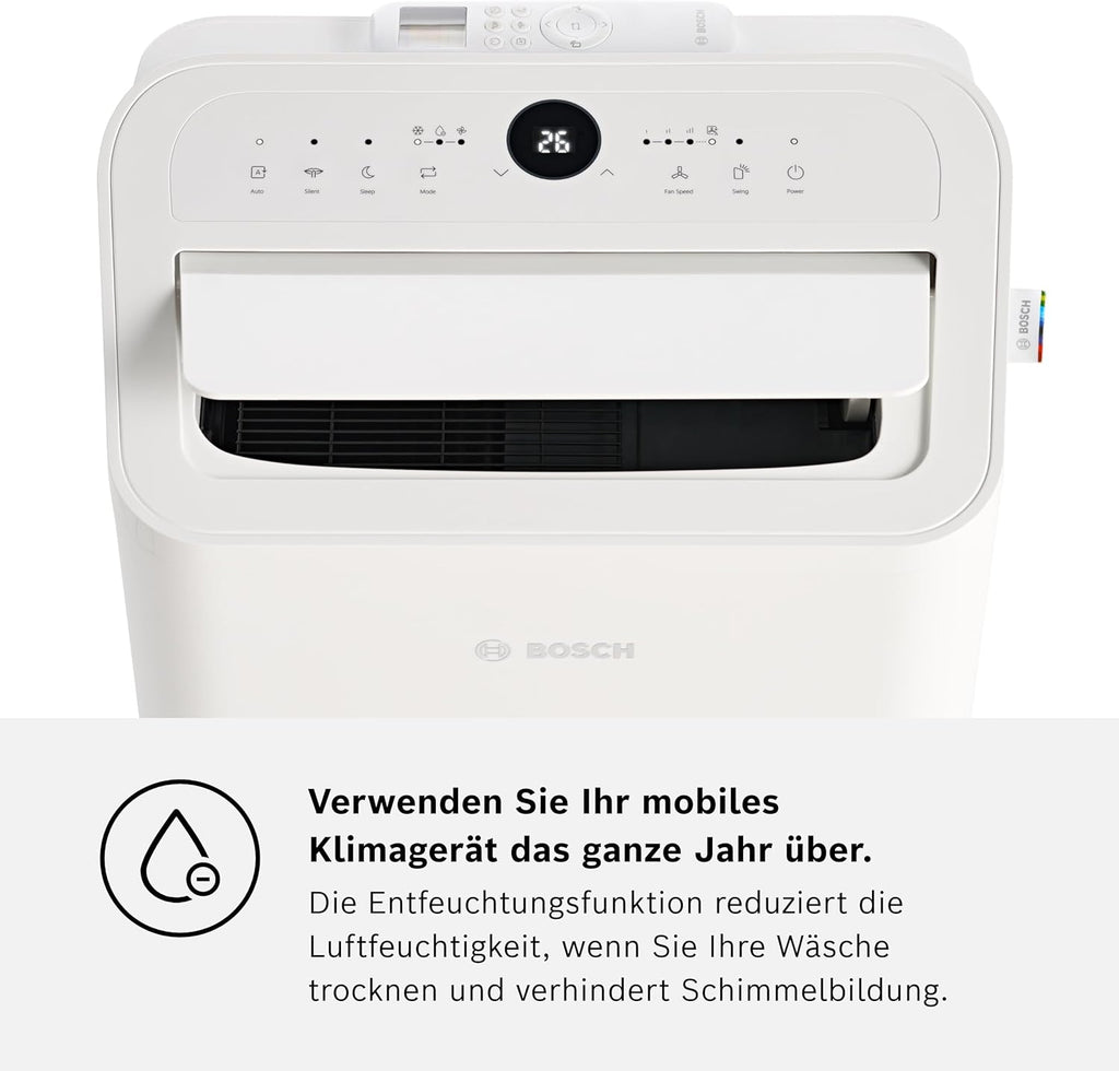 Bosch Cool Aire Acondicionado Portátil 3 en 1 con Modos Auto, Silencio y Noche