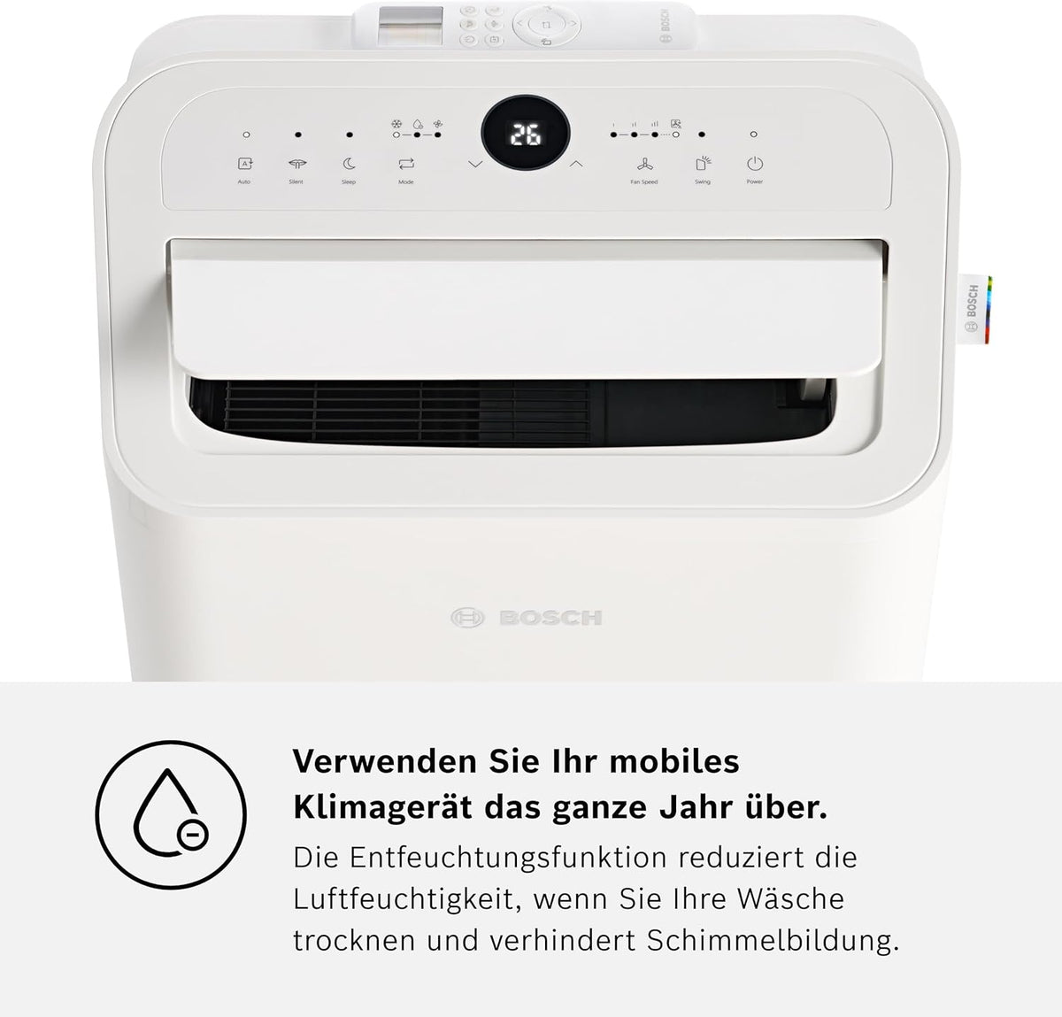 Bosch Cool Aire Acondicionado Portátil 3 en 1 con Modos Auto, Silencio y Noche