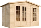 TIMBELA M334FB Caseta de Jardín de Madera 6 m² con Suelo, Ventana y Puerta Doble, Tejas Verdes