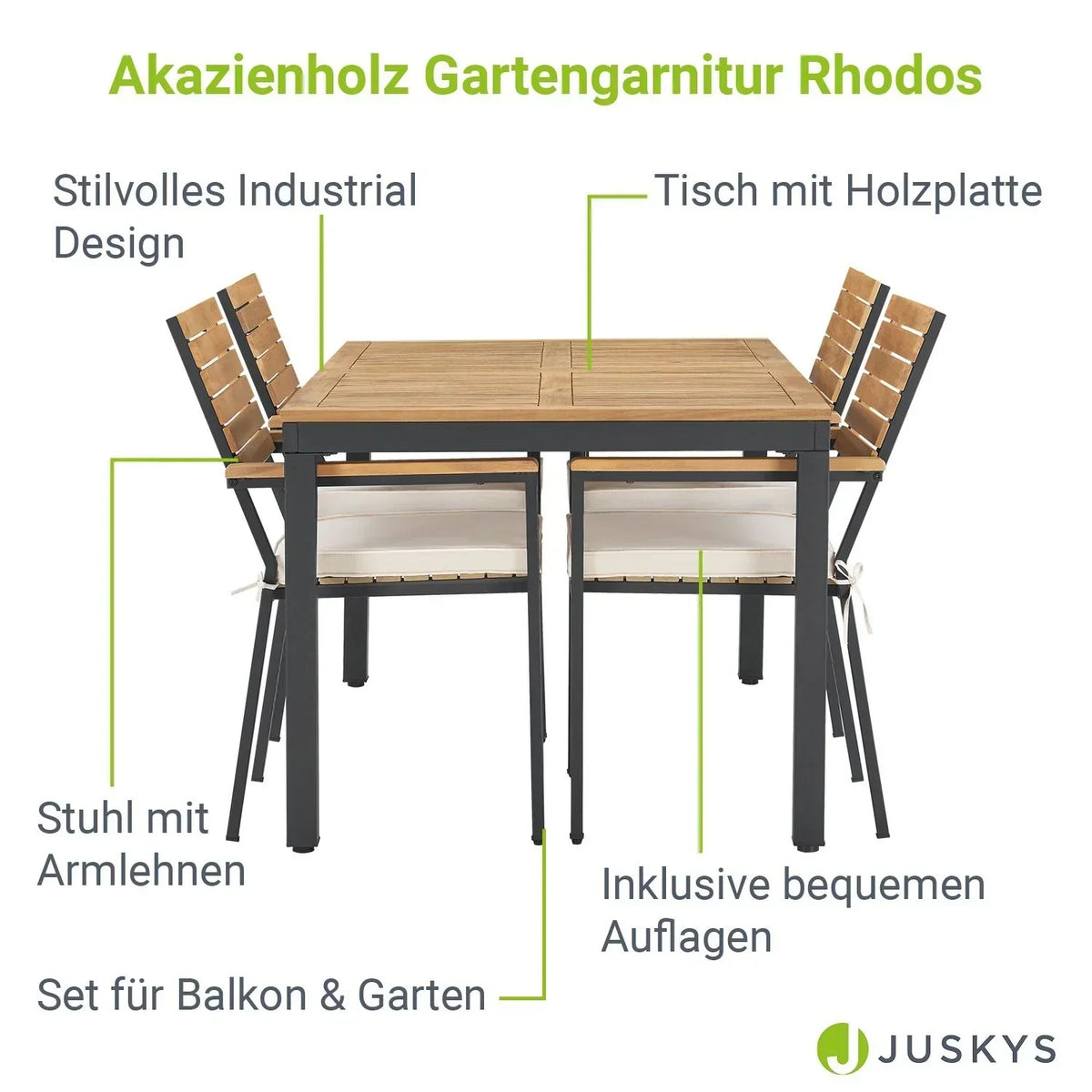 Conjunto de Jardín Rhodos de Madera de Acacia Mesa y 4 Sillas