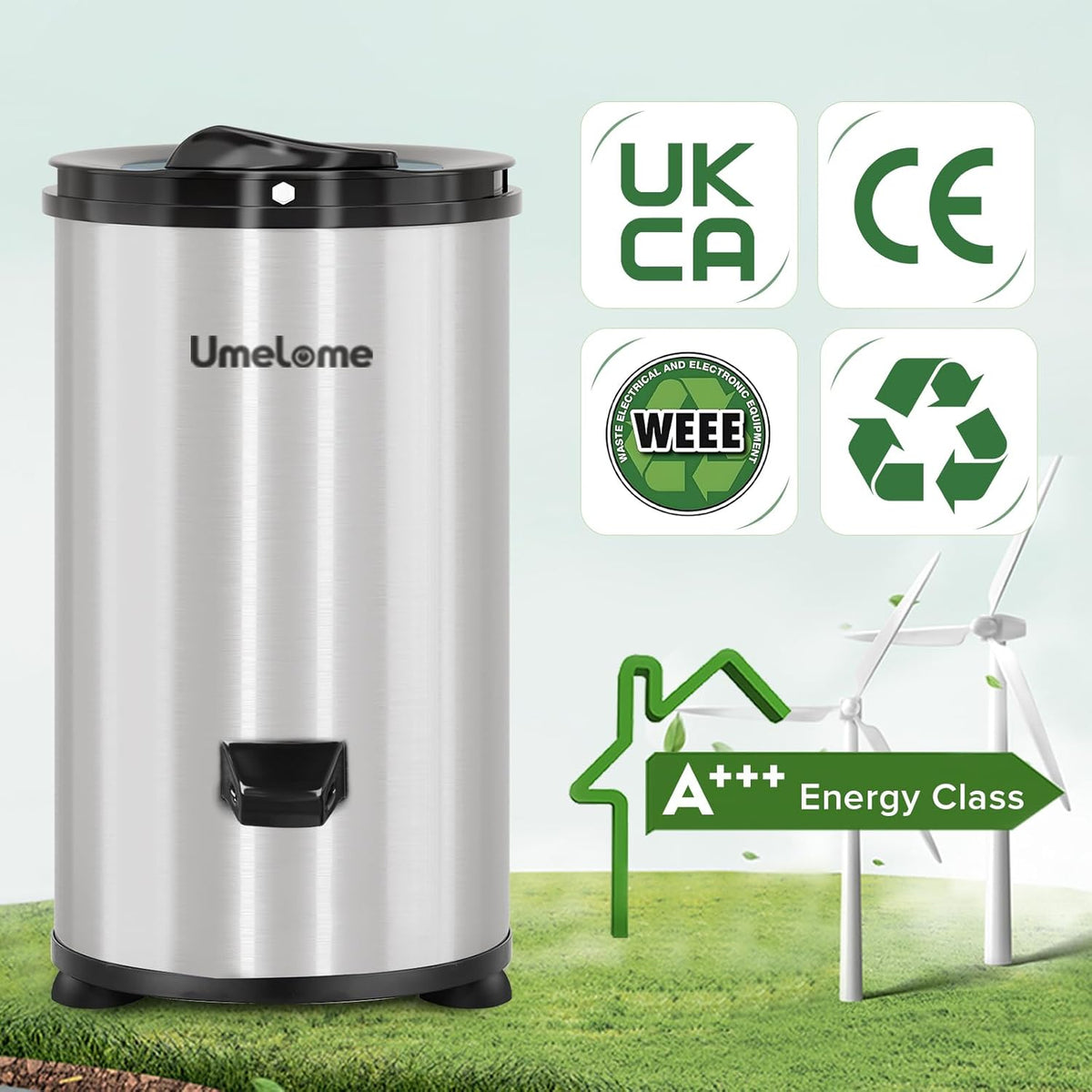 Umelome Centrifugadora de Ropa 4 kg a 3200 rpm, Acero Inoxidable, Plata