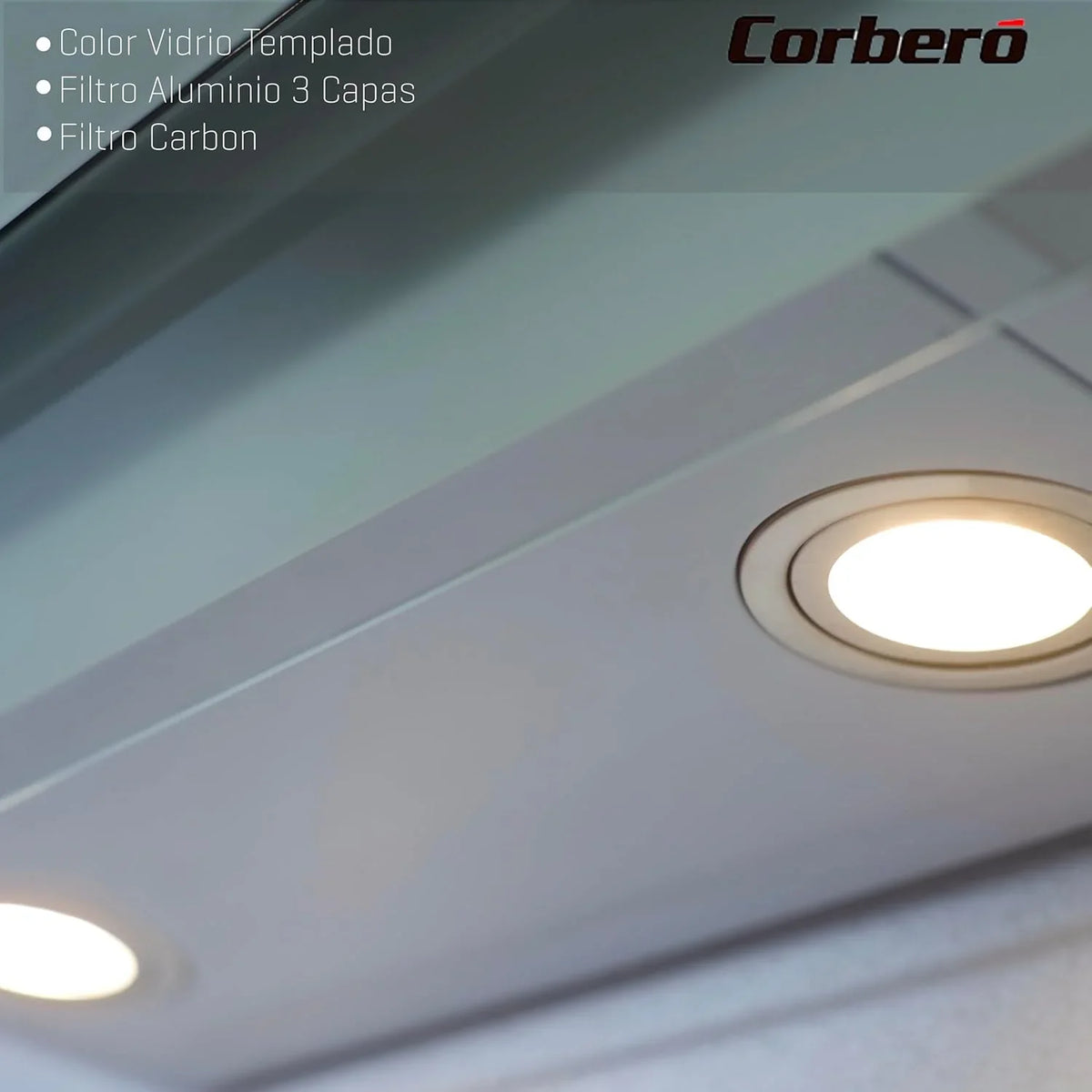 Corberó ONEGA675W Campana Extractora de Cristal 60 cm, 4 Velocidades, Control Táctil, Blanca