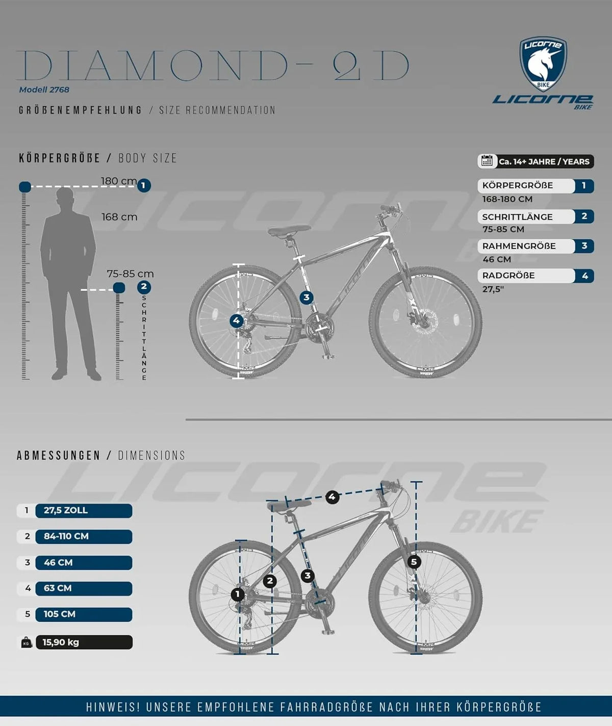 Licorne Bike Diamond Premium Bicicleta de Montaña de Aluminio 21 Velocidades con Freno de Disco