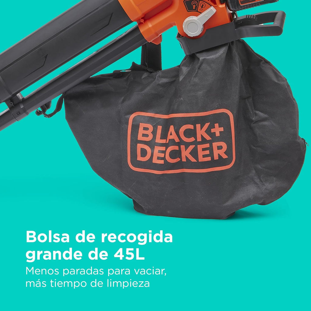 BLACK+DECKER BCBLV3625L1-QW Soplador, Aspirador y Triturador de Hojas 36 V con Batería 2,5 Ah y Bolsa 45 L