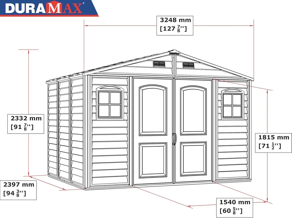 Duramax Woodside 30214-4 Caseta de Jardín de PVC 10 x 8 pies (3,25 x 2,47 m) Marfil y Marrón