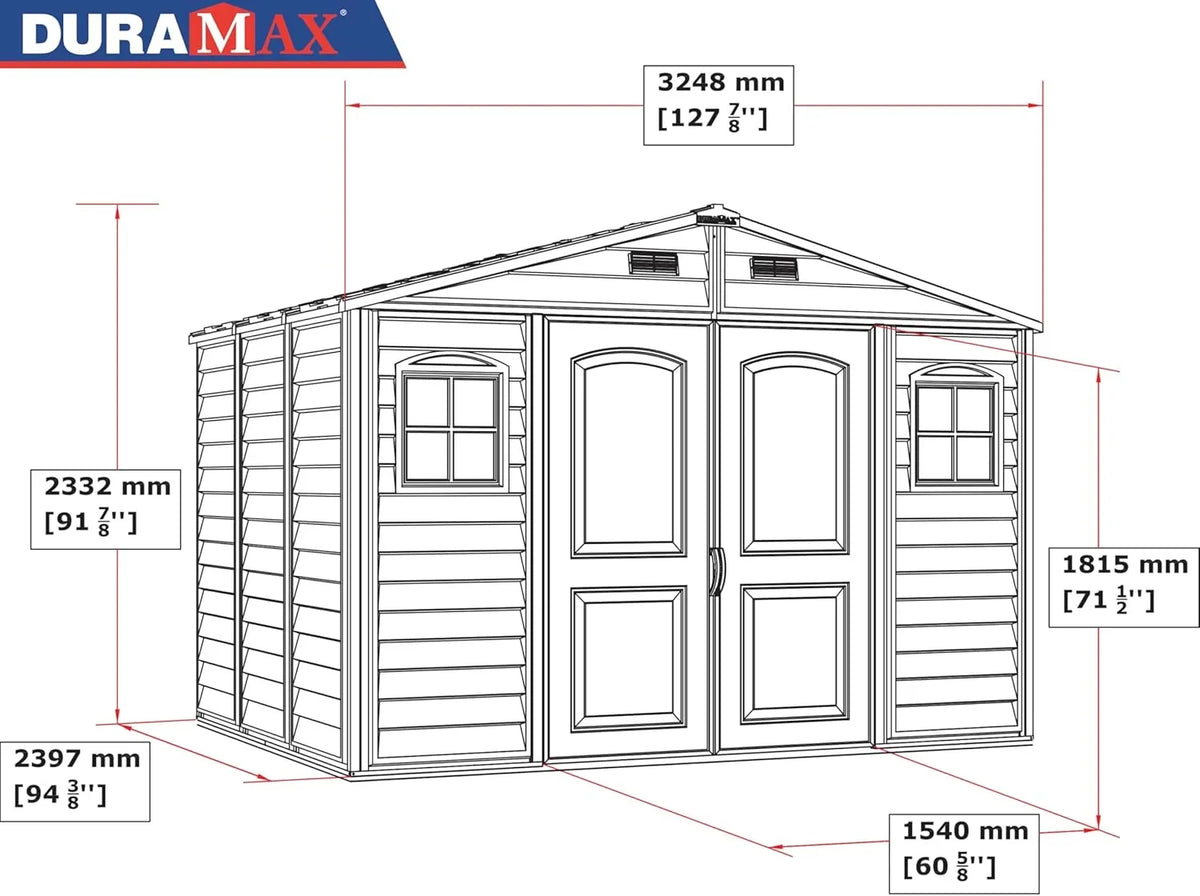 Duramax Woodside 30214-4 Caseta de Jardín de PVC 10 x 8 pies (3,25 x 2,47 m) Marfil y Marrón
