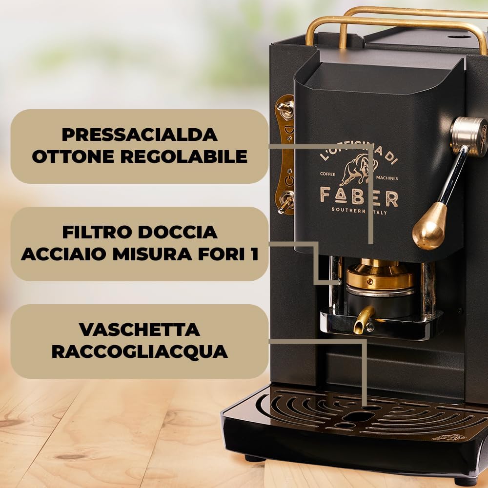 Faber Pro Total Deluxe Cafetera de Monodosis ESE 44 mm de Latón, 1,3 L