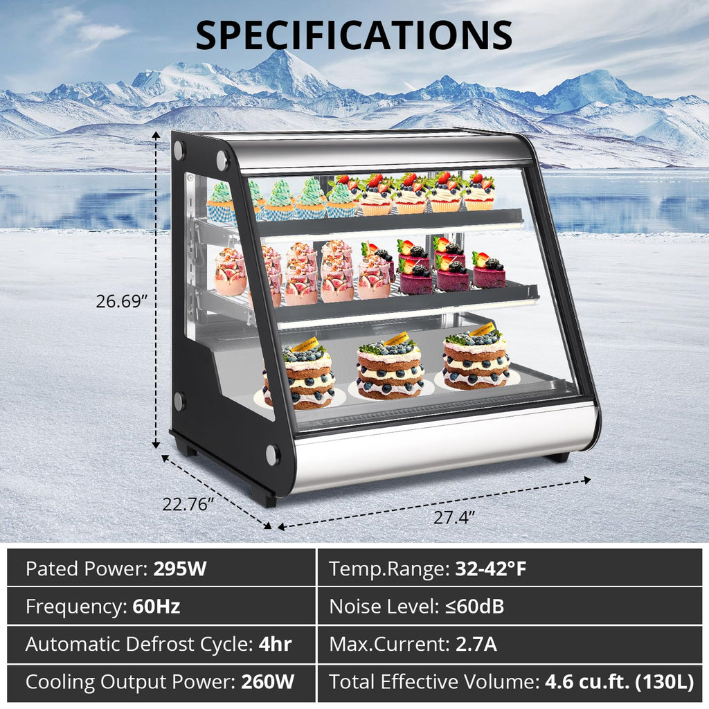 Vitrina Refrigerada Comercial de Mostrador 130 L con Descongelación Automática y Luz LED