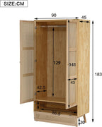 Soweiz Armario de 2 Puertas con Barra y Ratán PE, Natural, para Dormitorio o Salón