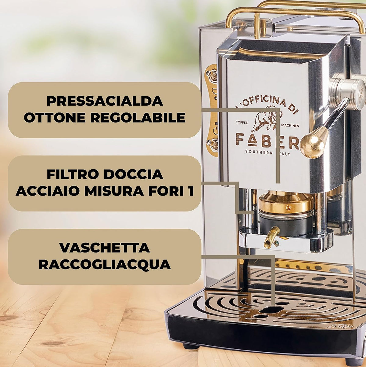 Faber Pro Total Deluxe Cafetera de Monodosis ESE 44 mm de Latón, 1,3 L