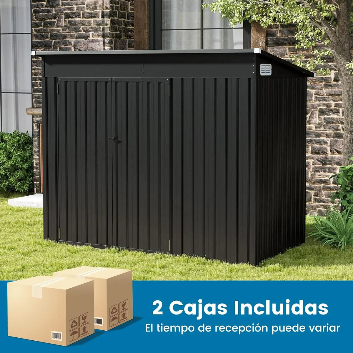COSTWAY Caseta de Jardín Metálica 235 x 117 x 185 cm con 2 Puertas y Techo Inclinado, Gris